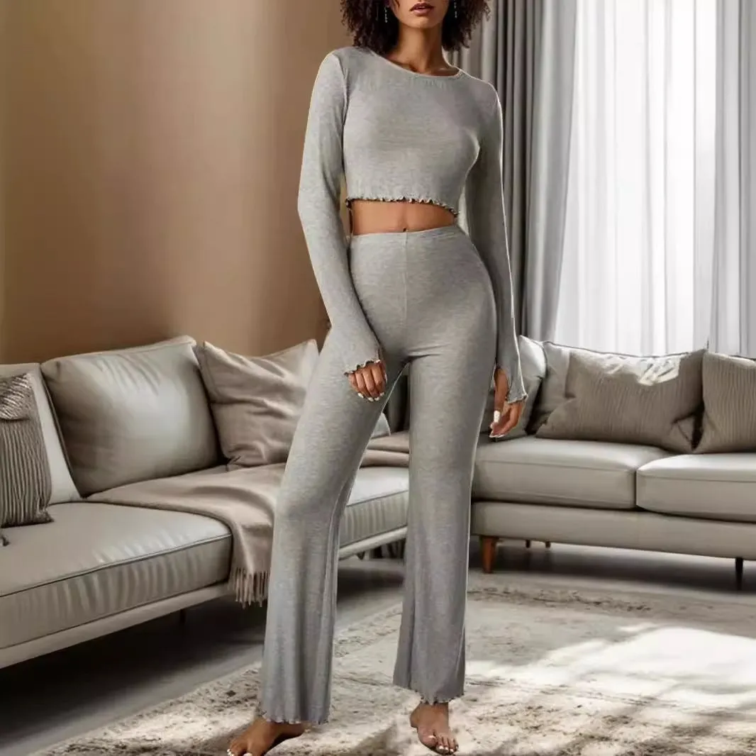 2024 AliExpress New Forgiving Long Sleeve Cropped Long Pants Casual Set Suit