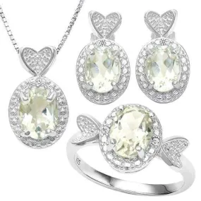 4 2/5 CARAT GREEN AMETHYST & DIAMOND 925 STERLING SILVER JEWELRY SET