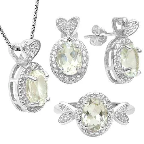 4 2/5 CARAT GREEN AMETHYST & DIAMOND 925 STERLING SILVER JEWELRY SET