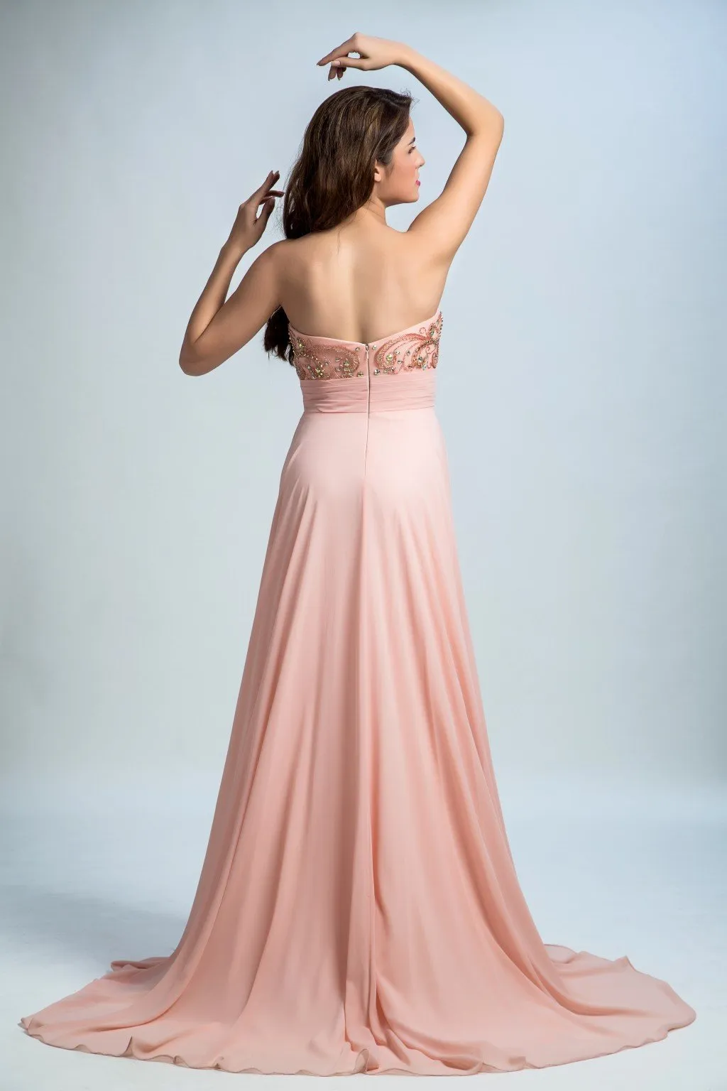 A-line Sweetheart Sweep Train Chiffon Rhine Stone Beaded Evening Dresses 2906