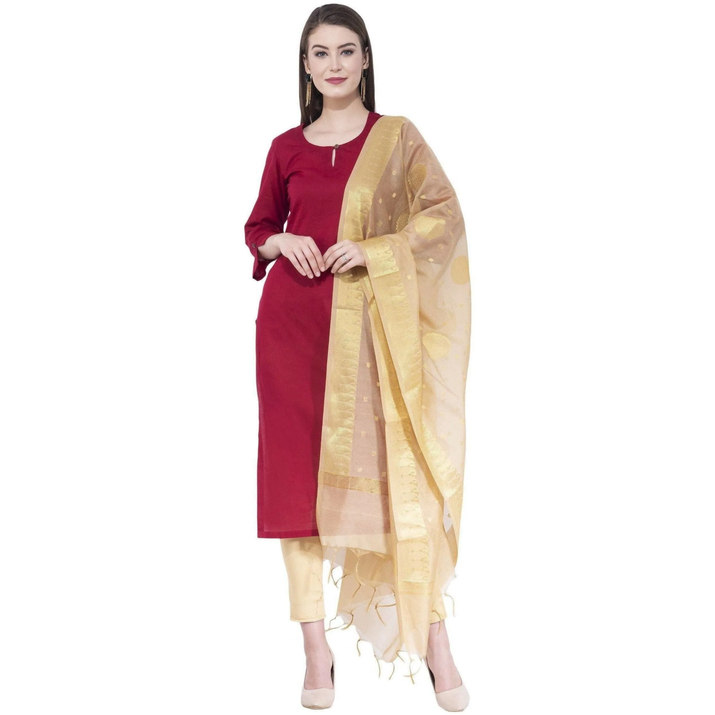 A R Silk Golden Color Fancy Vanarsi Silk Dupattas and Chunnis