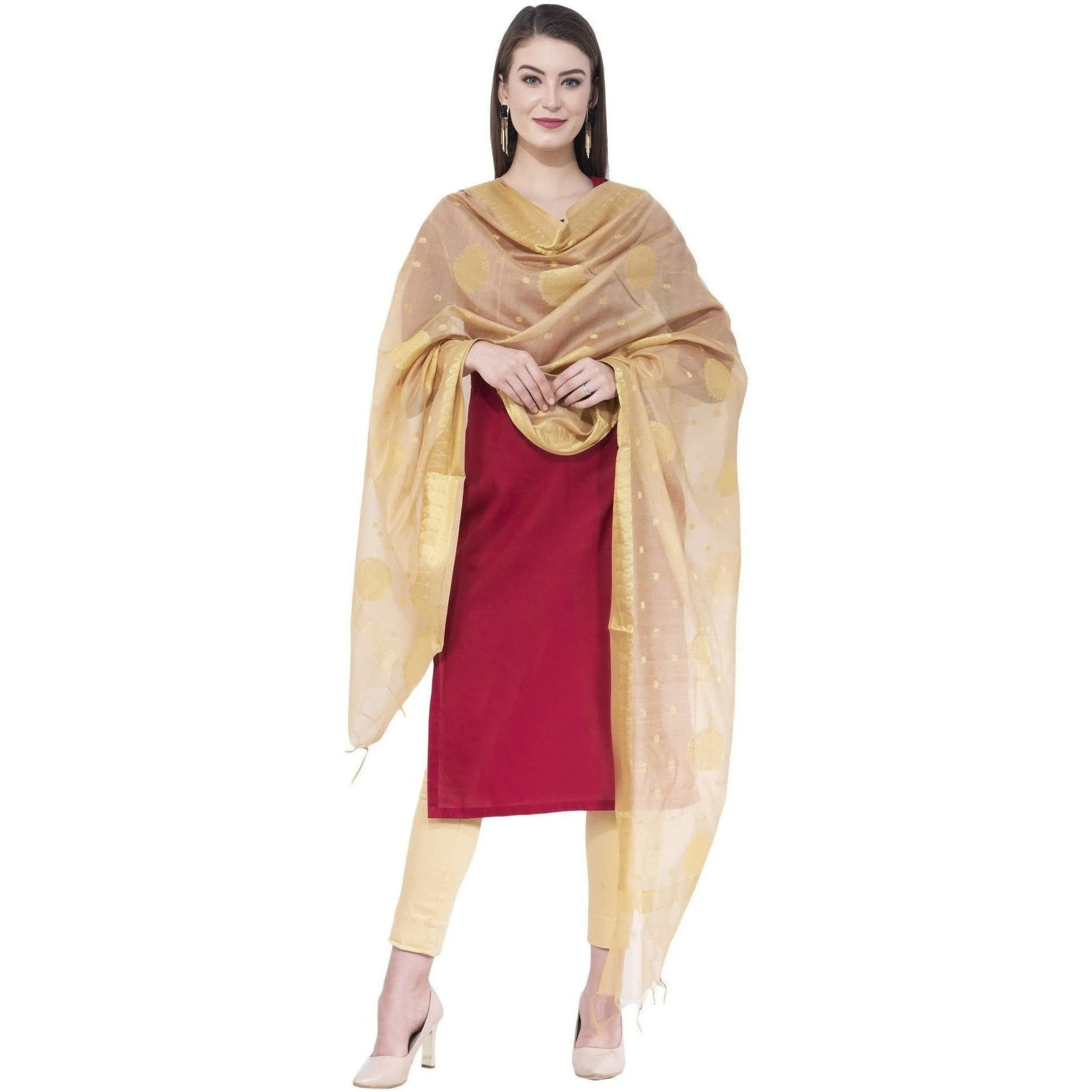 A R Silk Golden Color Fancy Vanarsi Silk Dupattas and Chunnis