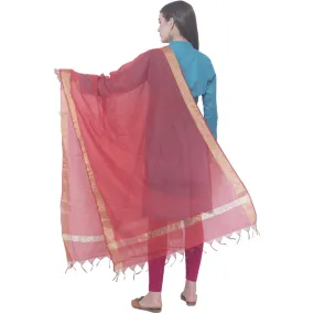 A R Silk Red Color Chaura Patta Chanderi Cotton Dupattas and Chunnis