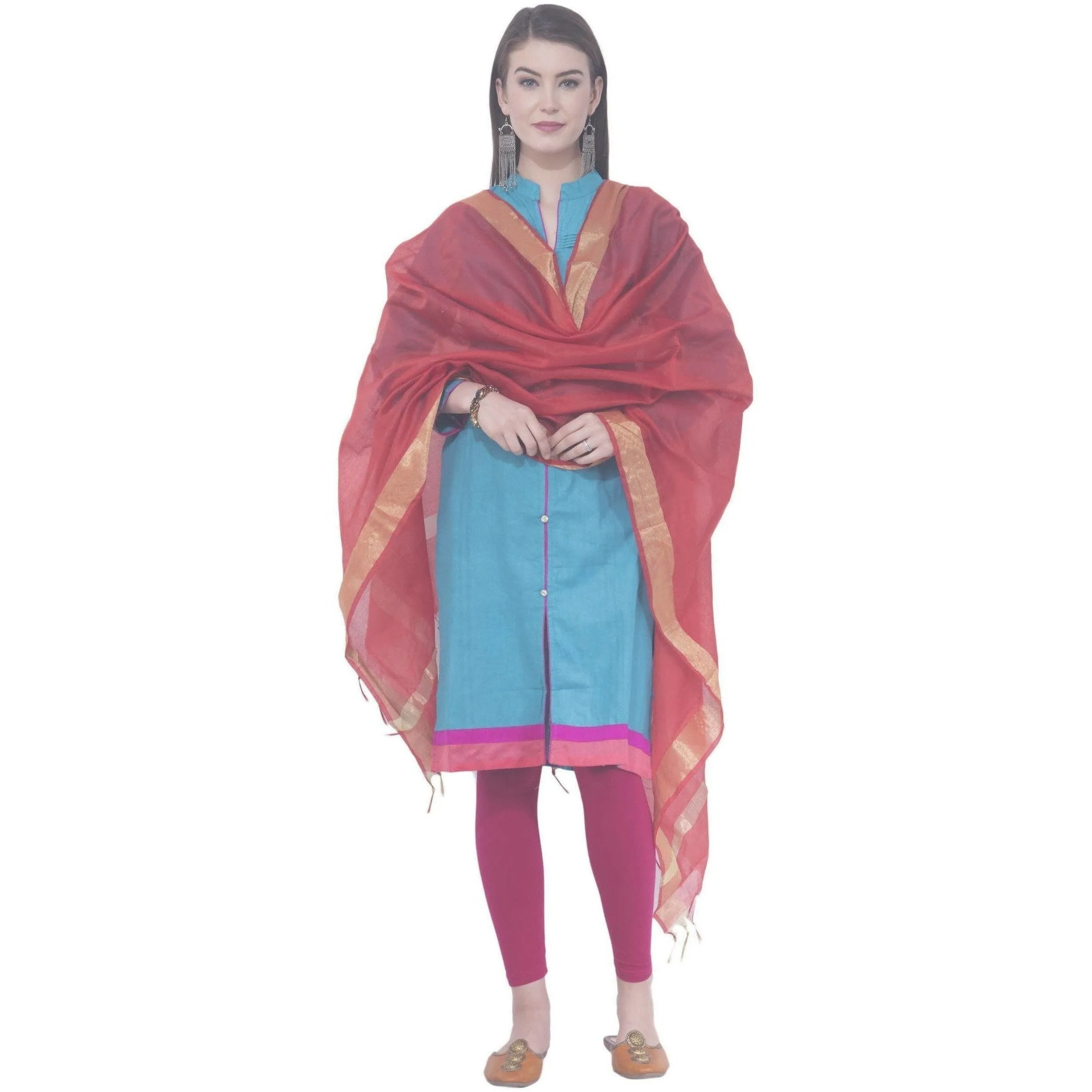 A R Silk Red Color Chaura Patta Chanderi Cotton Dupattas and Chunnis