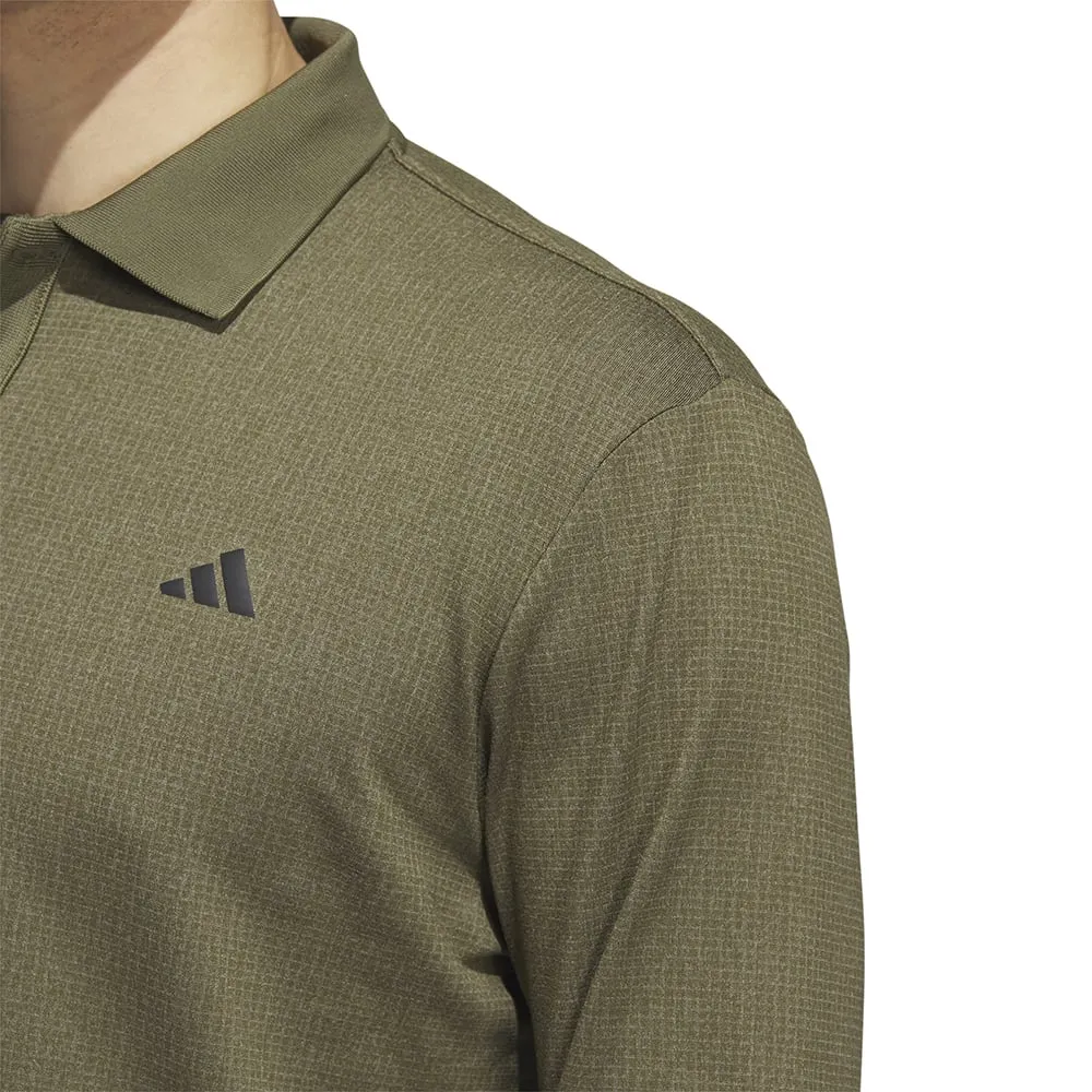 adidas Essentials Heathered Long Sleeve Polo Shirt - Olive Strata Melange