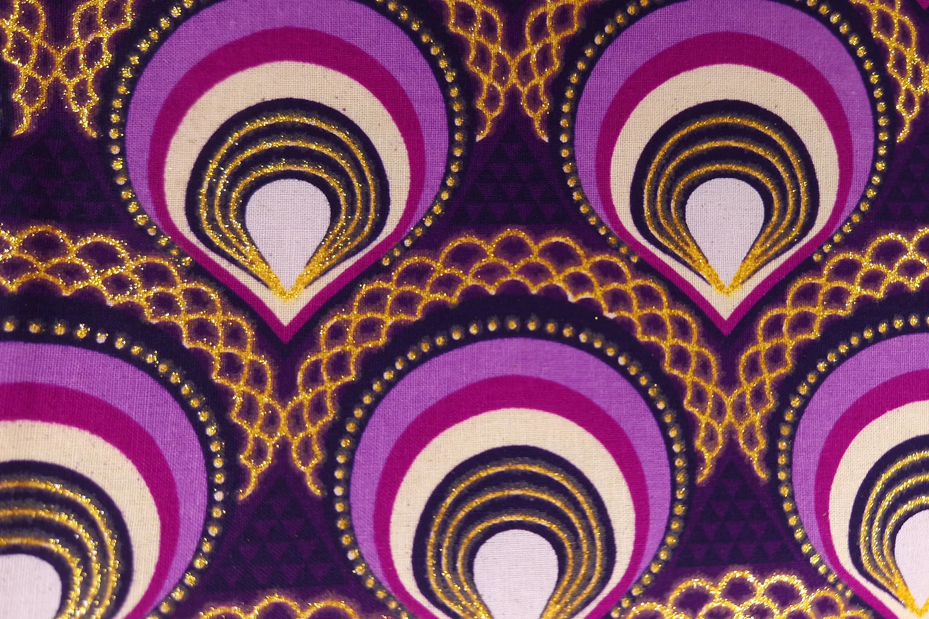 African print fabric - Exclusive Embellished Glitter effects 100% cotton - KT-3076 Gold Purple