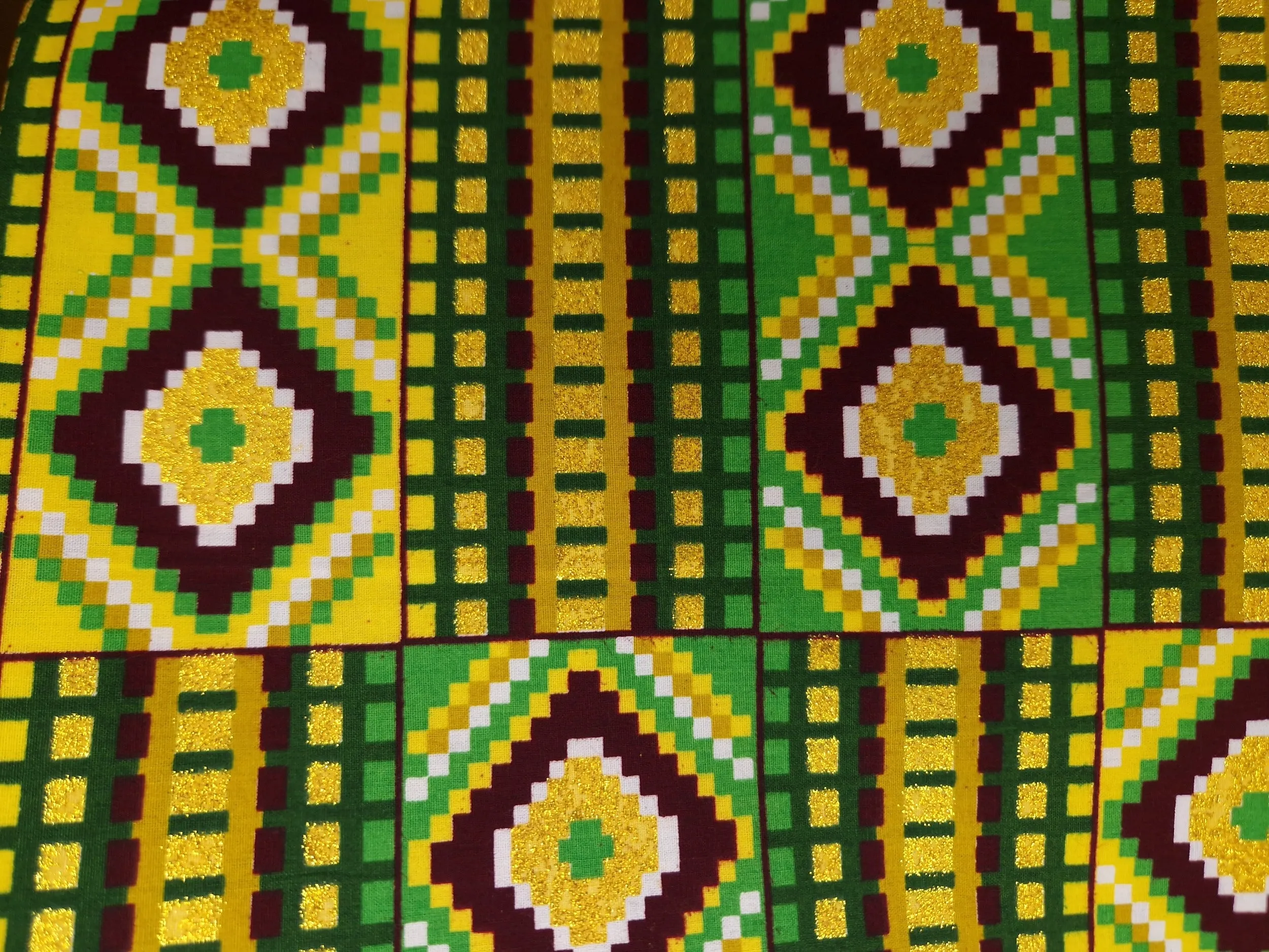 African print fabric - Exclusive Embellished Glitter effects 100% cotton - PO-5004 Gold Green