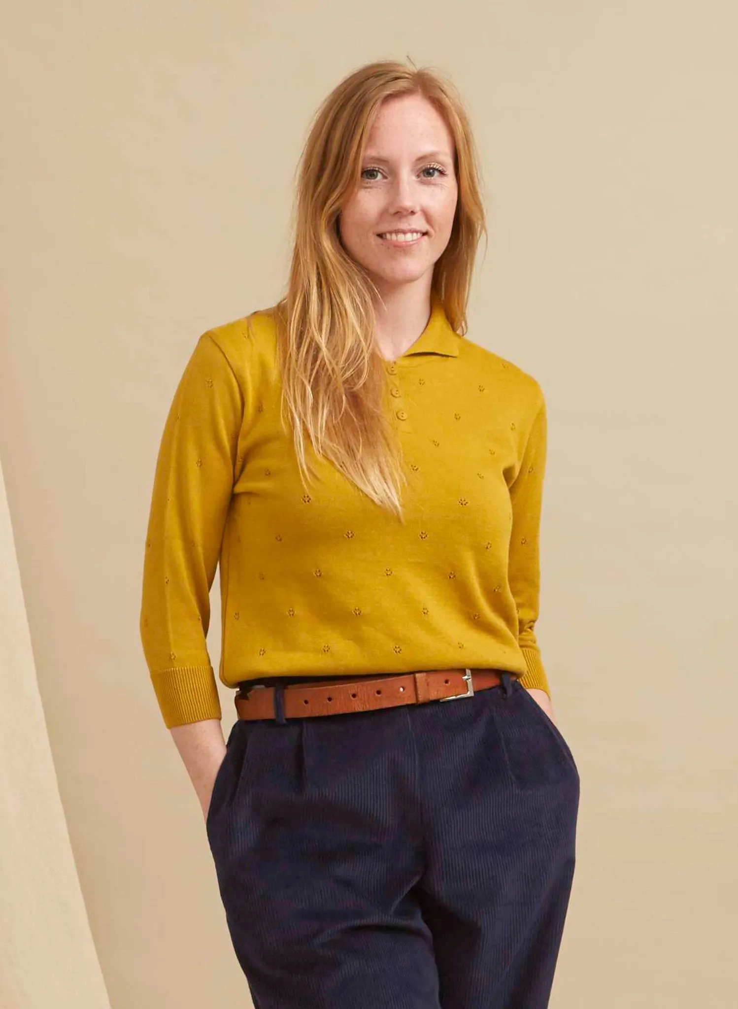 Aila Knitted Cotton Top - Mustard Yellow