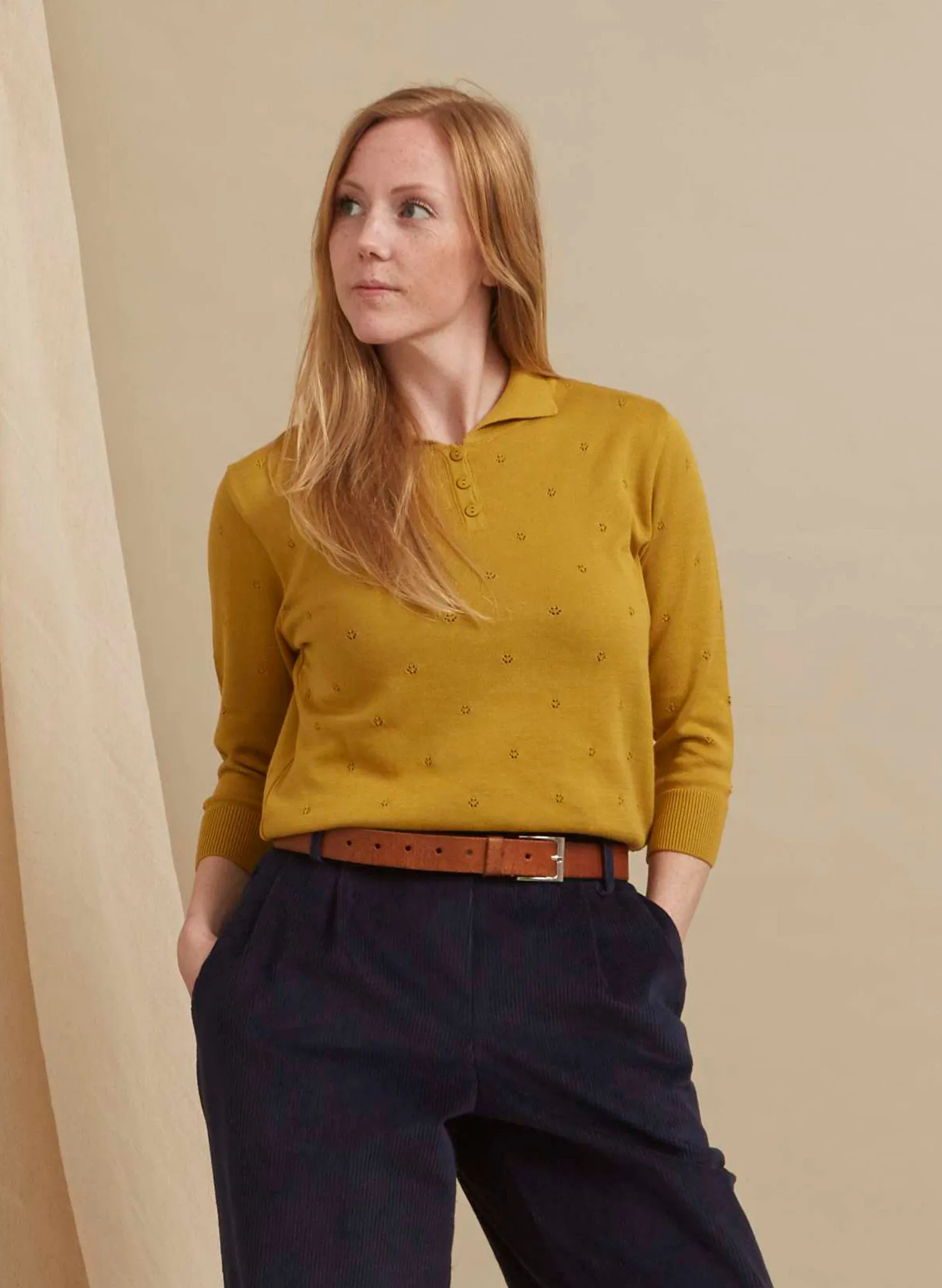 Aila Knitted Cotton Top - Mustard Yellow