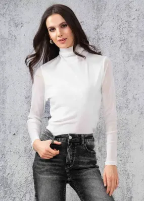 ALISON SHERI MESH MOCK-NECK TOP - WHITE - A44020WHT