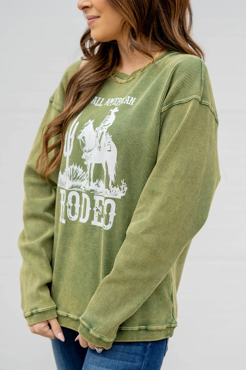 All American Rodeo Waffled Graphic Crewneck