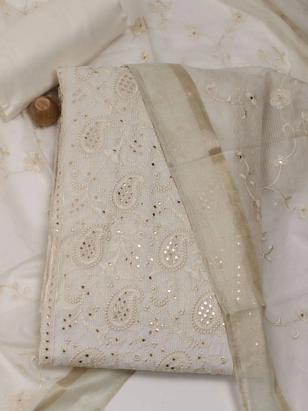 All Over Embroidered Chanderi Unstitched Suit Piece With Dupatta