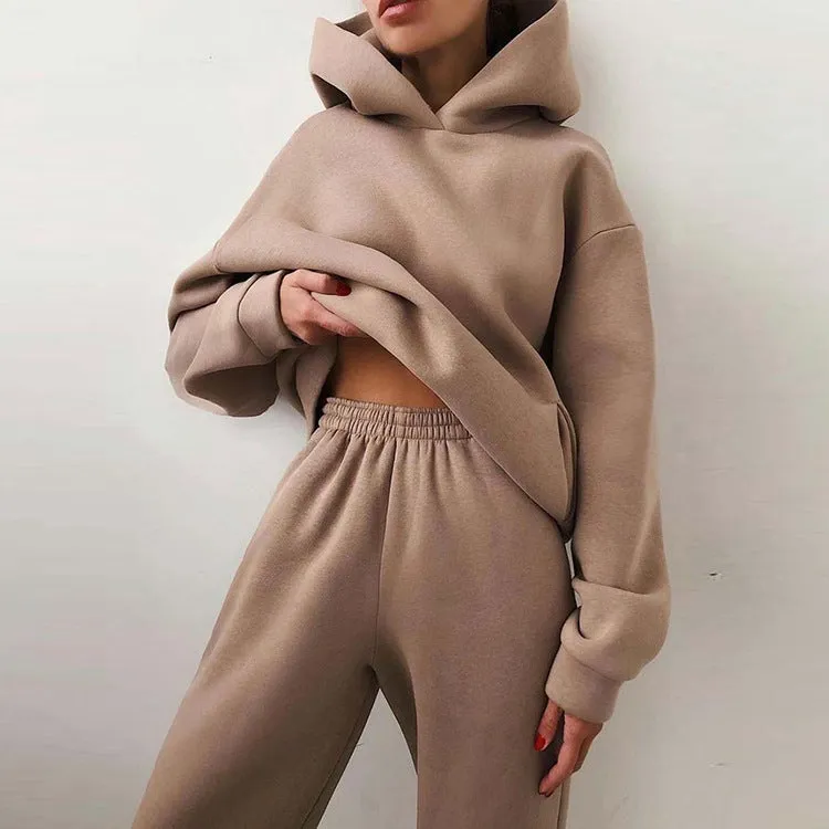 Amazon Women’s eBay Autumn Winter Hoodie Set Solid Color Casual Fashion Sports Long Pants Two-Piece Suit