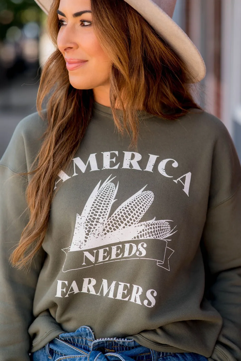 America Needs Farmers Graphic Crewneck