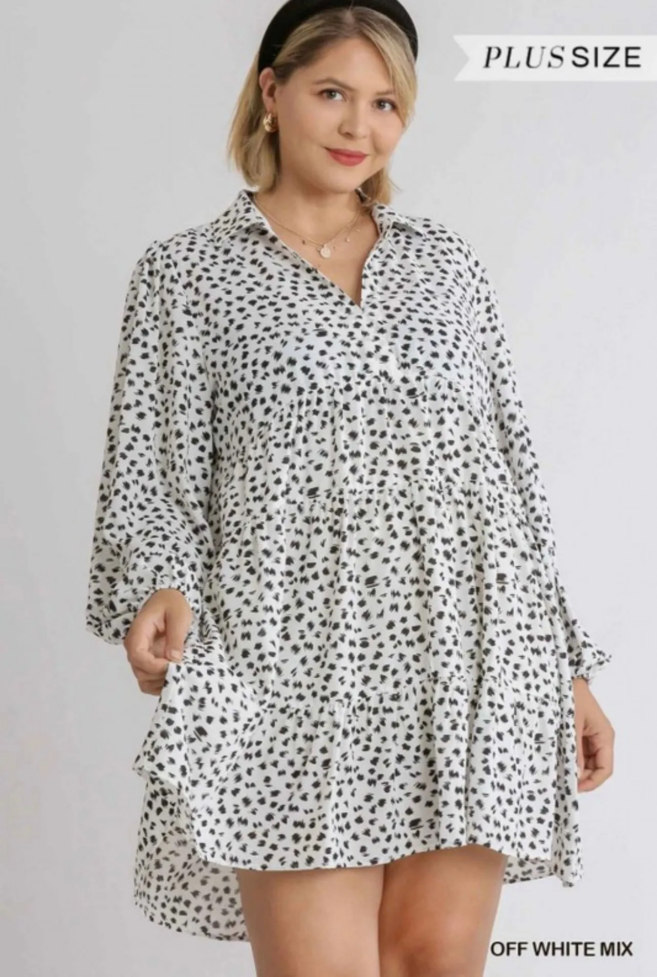 Animal Print Collar Split Neck Dress