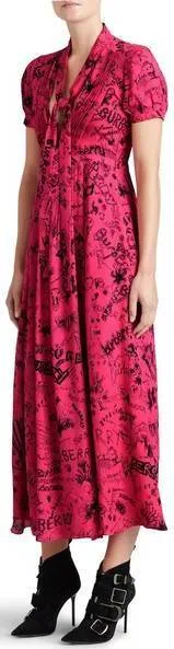 'Antonina' Doodle Print Silk Midi Dress