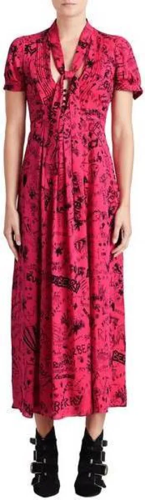 'Antonina' Doodle Print Silk Midi Dress