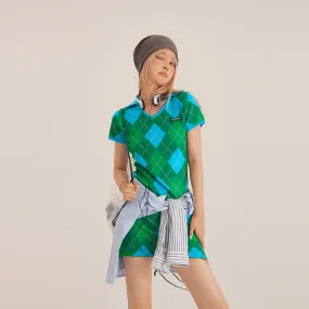 Argyle Knitwear Short-Sleeved Mini Dress