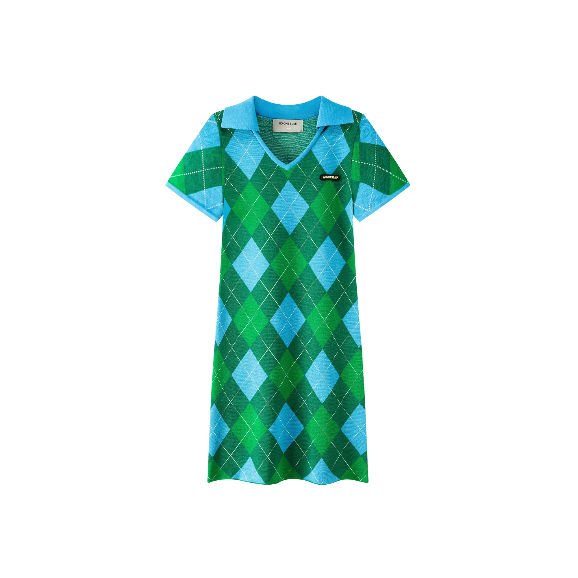 Argyle Knitwear Short-Sleeved Mini Dress