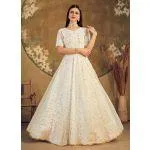 Astonishing Off-White Color Soft Net Fabric Fancy Work Designer Gown