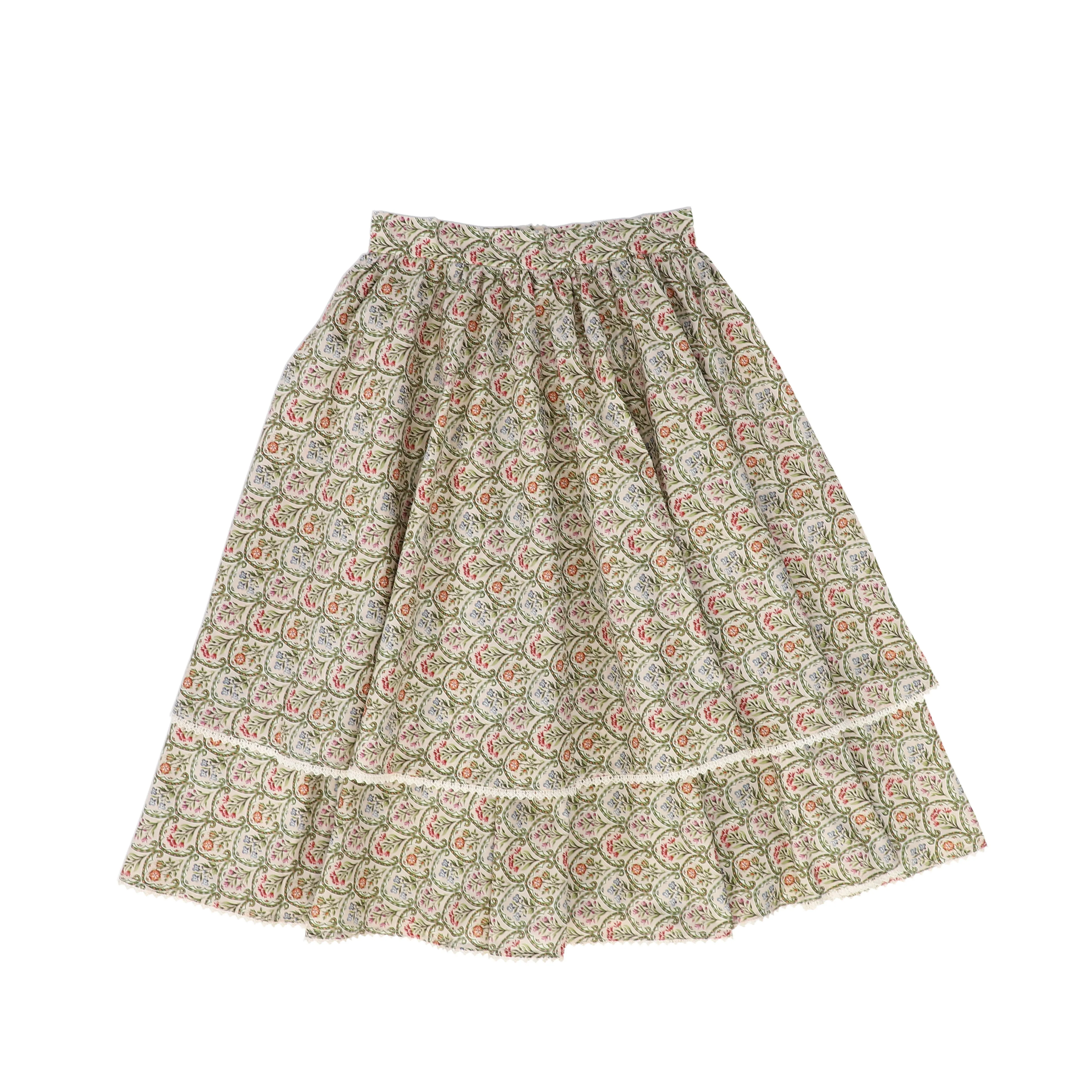 ATELIER PARSMEI GREEN FLOWER PATCH LAYER SKIRT [FINAL SALE]