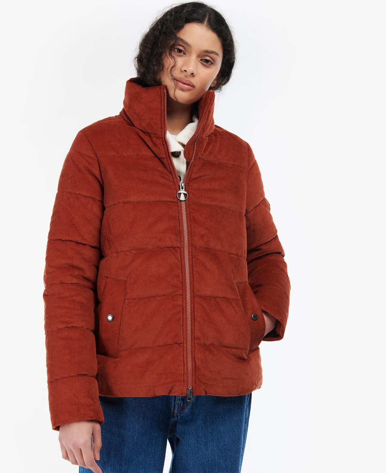 BARBOUR AUBREY CORD QUILT IN ORANGE LQU1536