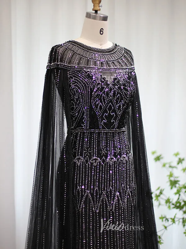 Beaded Cape Sleeve Evening Gowns Mother of the Bride Dresses 20063