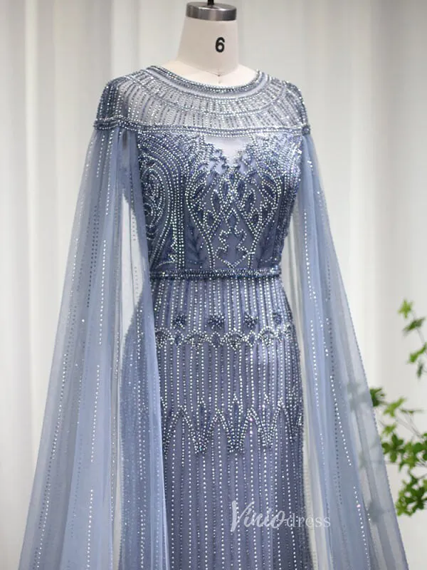 Beaded Cape Sleeve Evening Gowns Mother of the Bride Dresses 20063