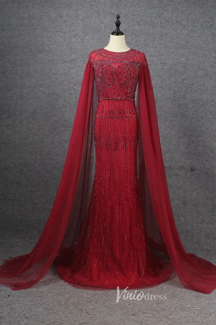 Beaded Cape Sleeve Evening Gowns Mother of the Bride Dresses 20063