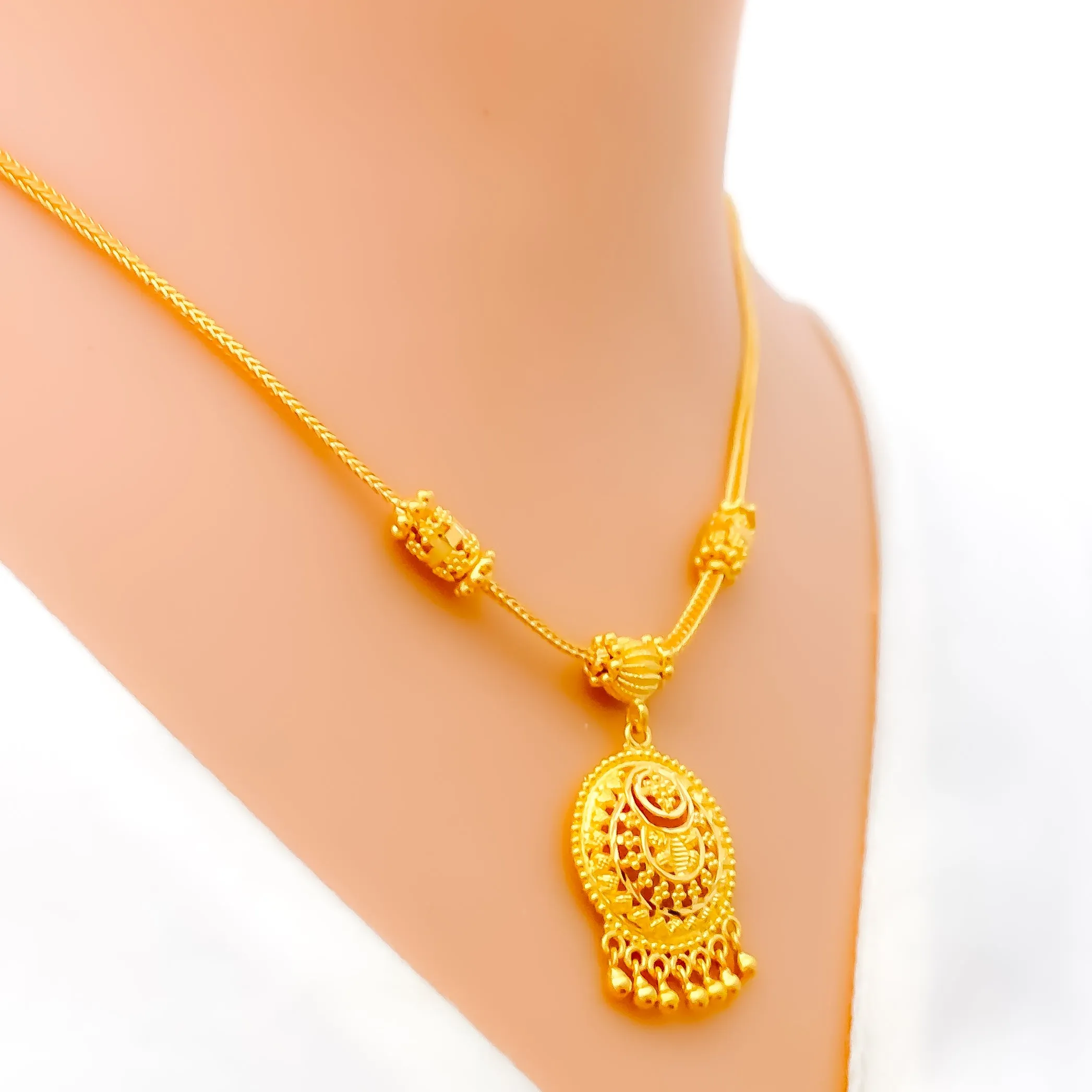 Beaded Dome 22k Gold Necklace Set