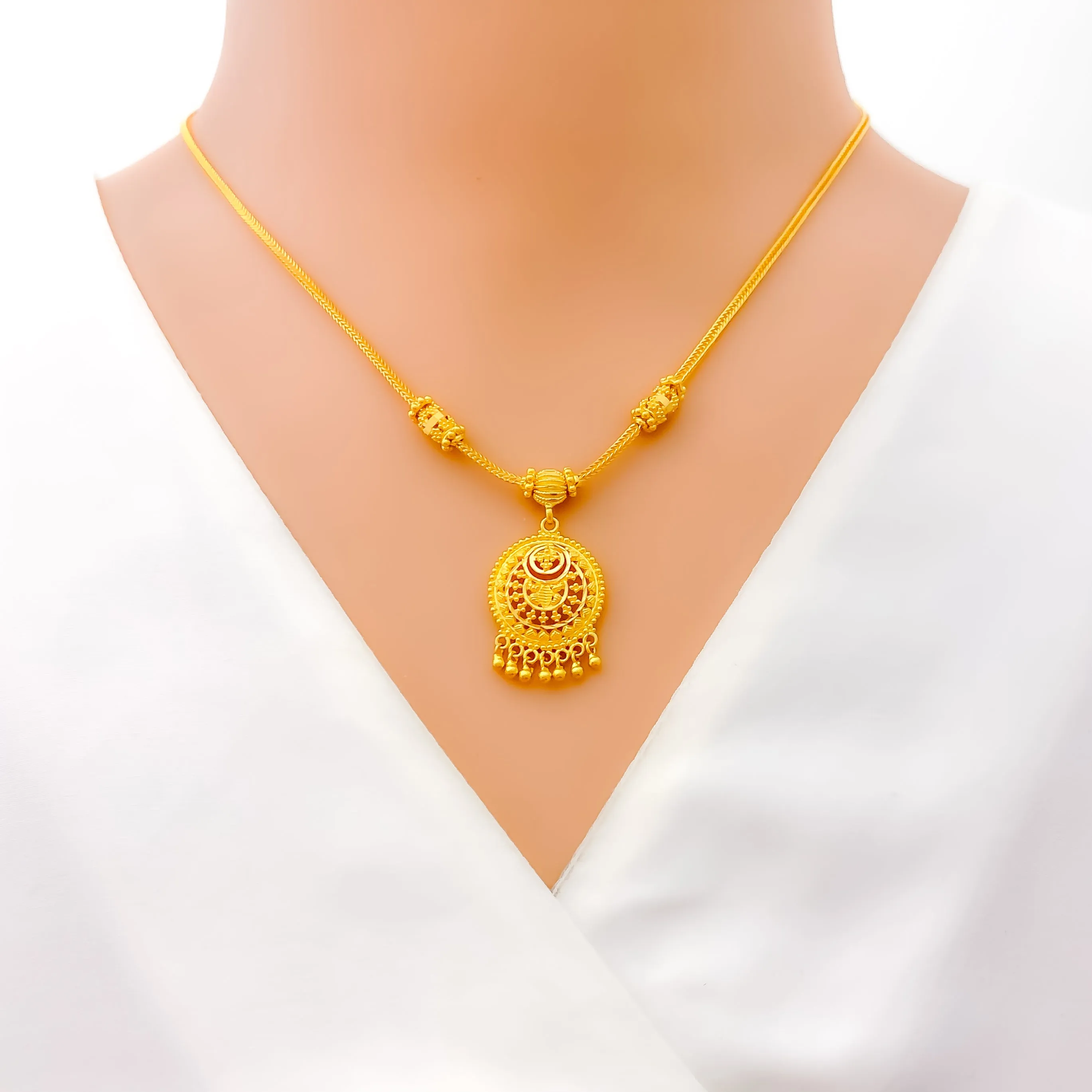 Beaded Dome 22k Gold Necklace Set