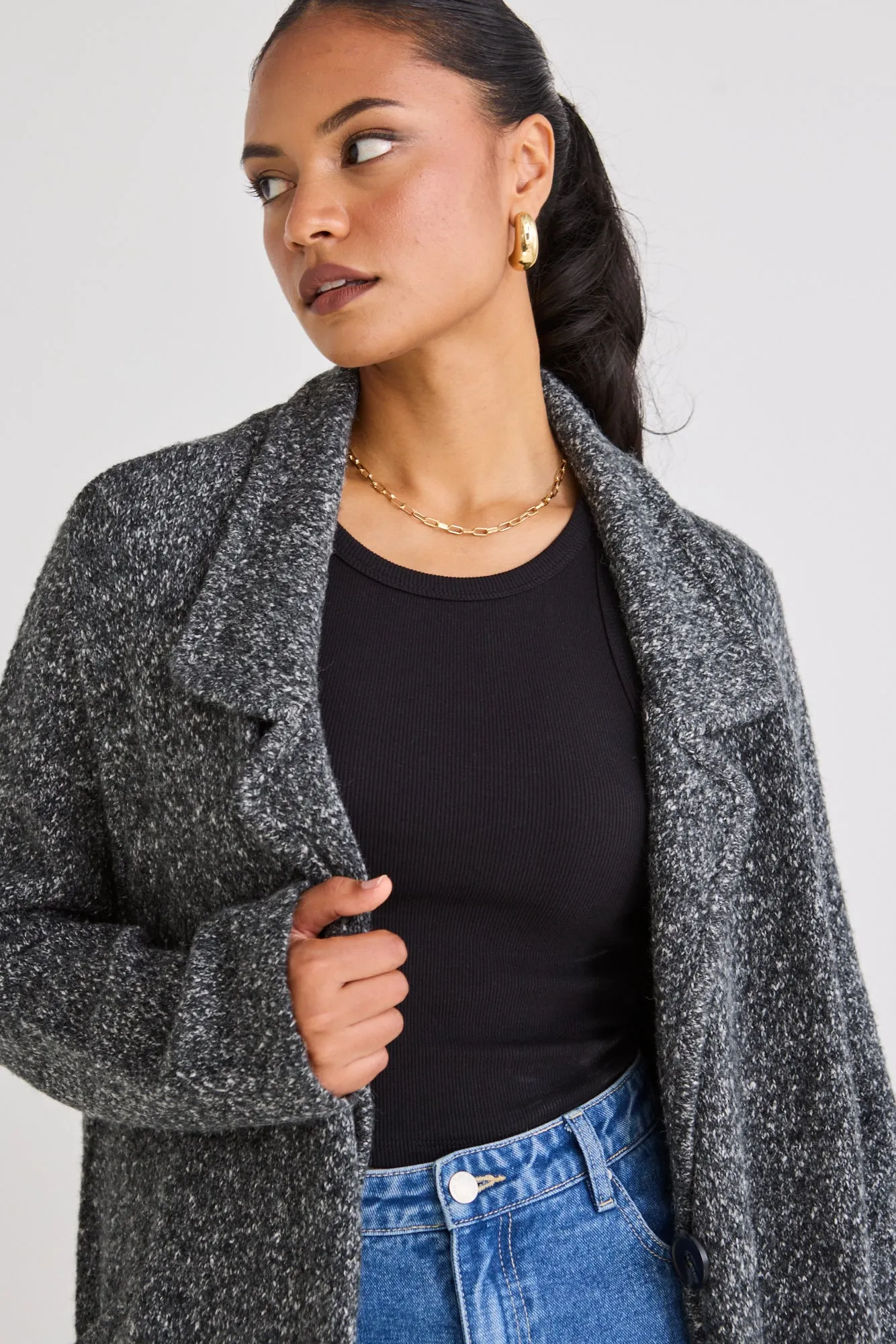 Beau Charcoal Chunky Knit Coatagin