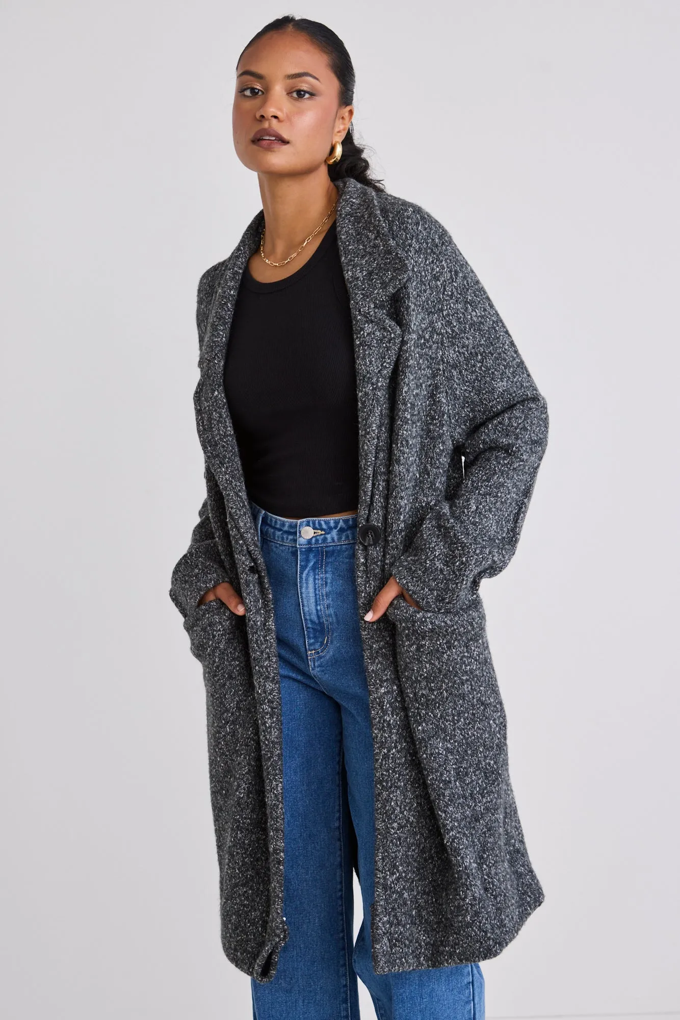 Beau Charcoal Chunky Knit Coatagin