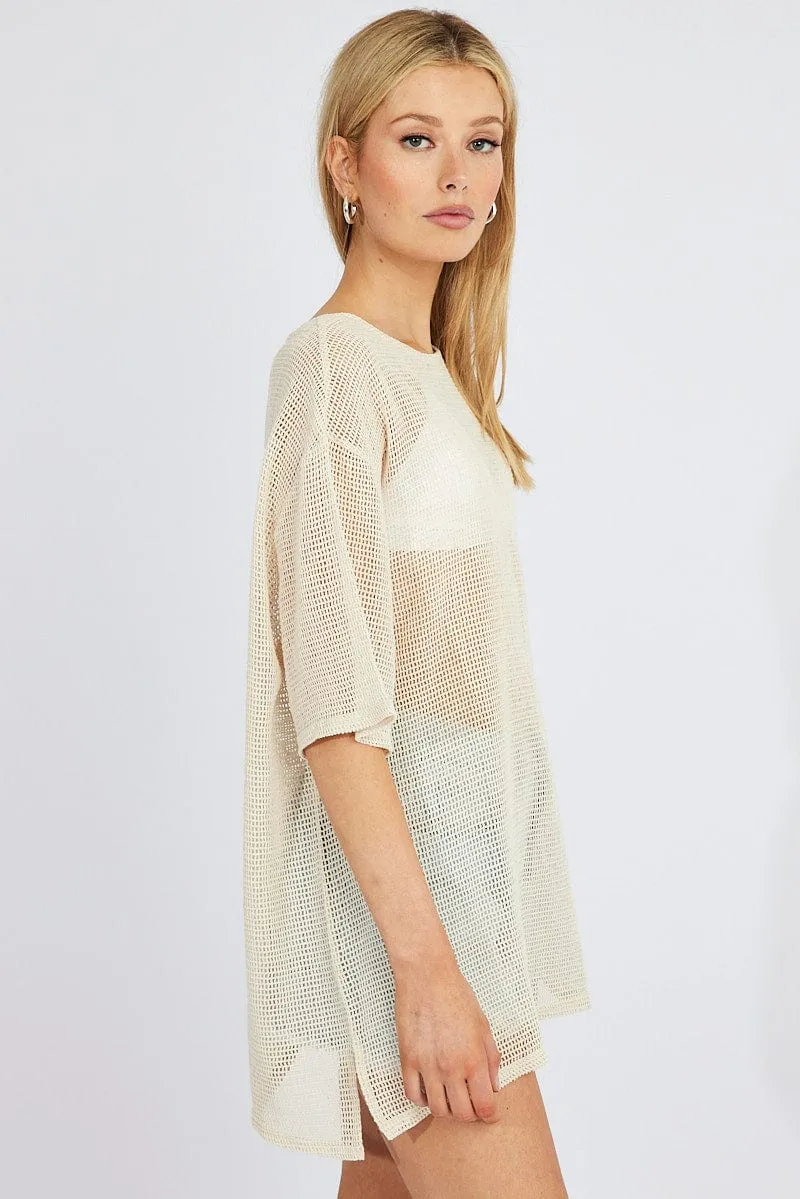 Beige Relaxed Top Short Sleeve