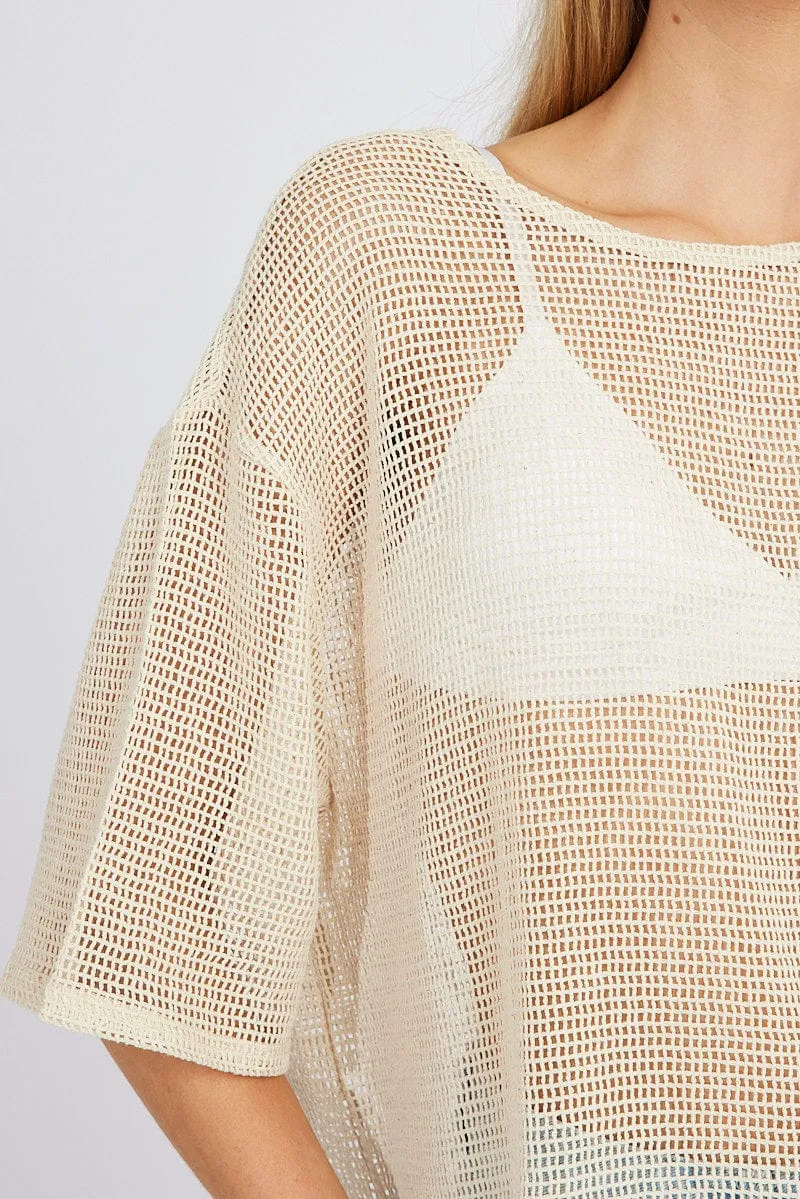 Beige Relaxed Top Short Sleeve