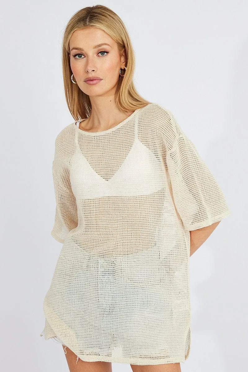 Beige Relaxed Top Short Sleeve