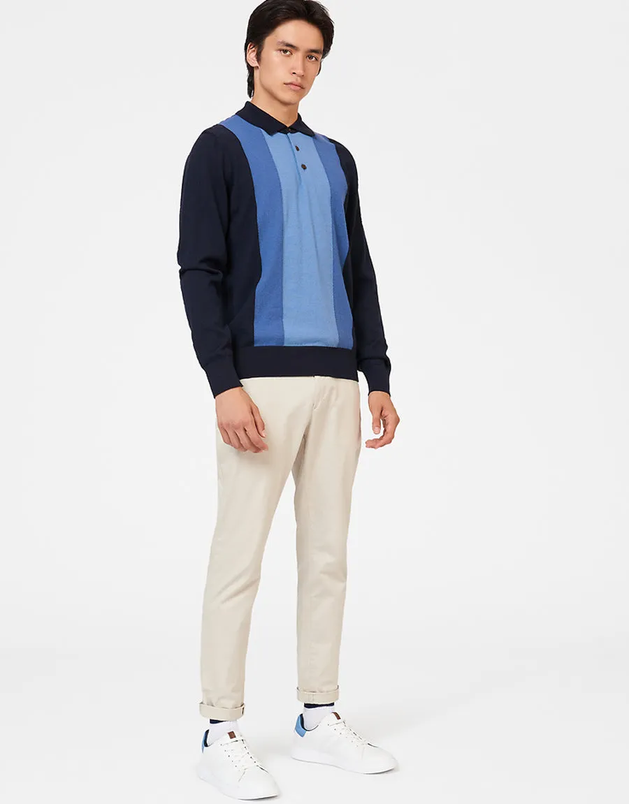 Ben Sherman Navy Block Stripe Merino Polo