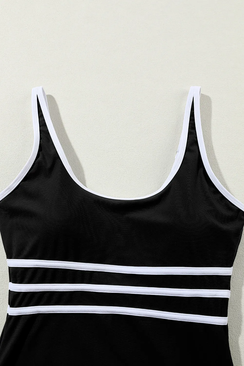 Black Contrast White Trim  One Piece Swimwear