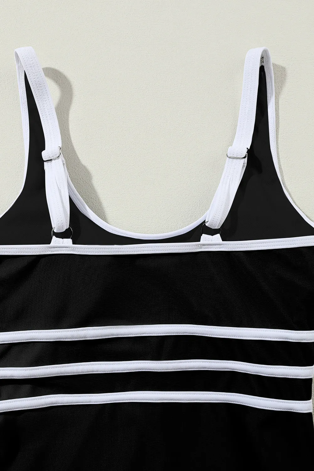 Black Contrast White Trim  One Piece Swimwear