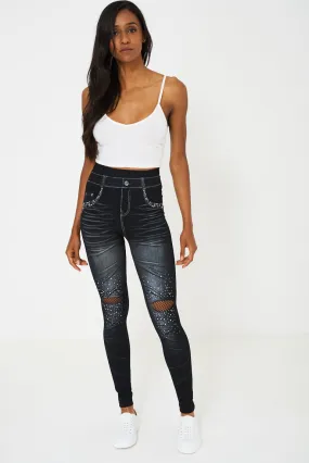 Black High Waisted Denim Look Leggings