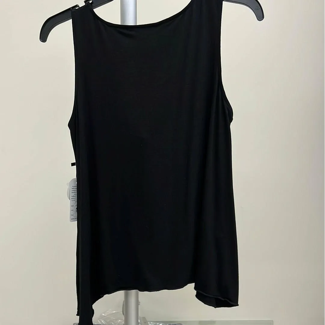 Black Tank Top Embroidery detail and Lace Trim Hem