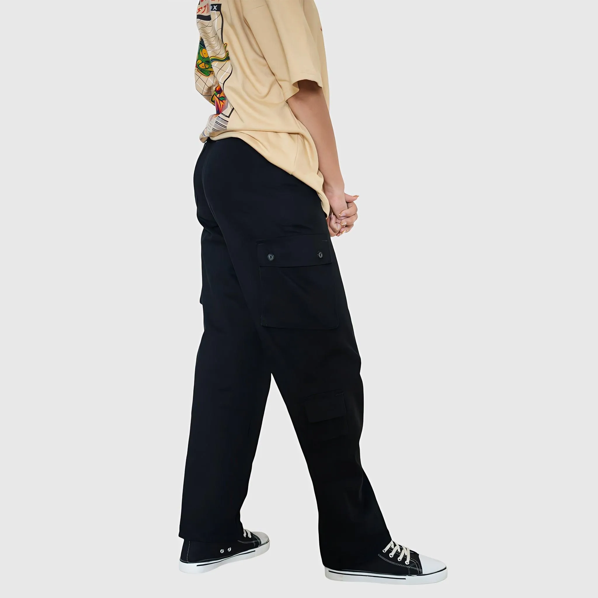 Black Unisex Relaxed Fit Cargo pants 8 pockets