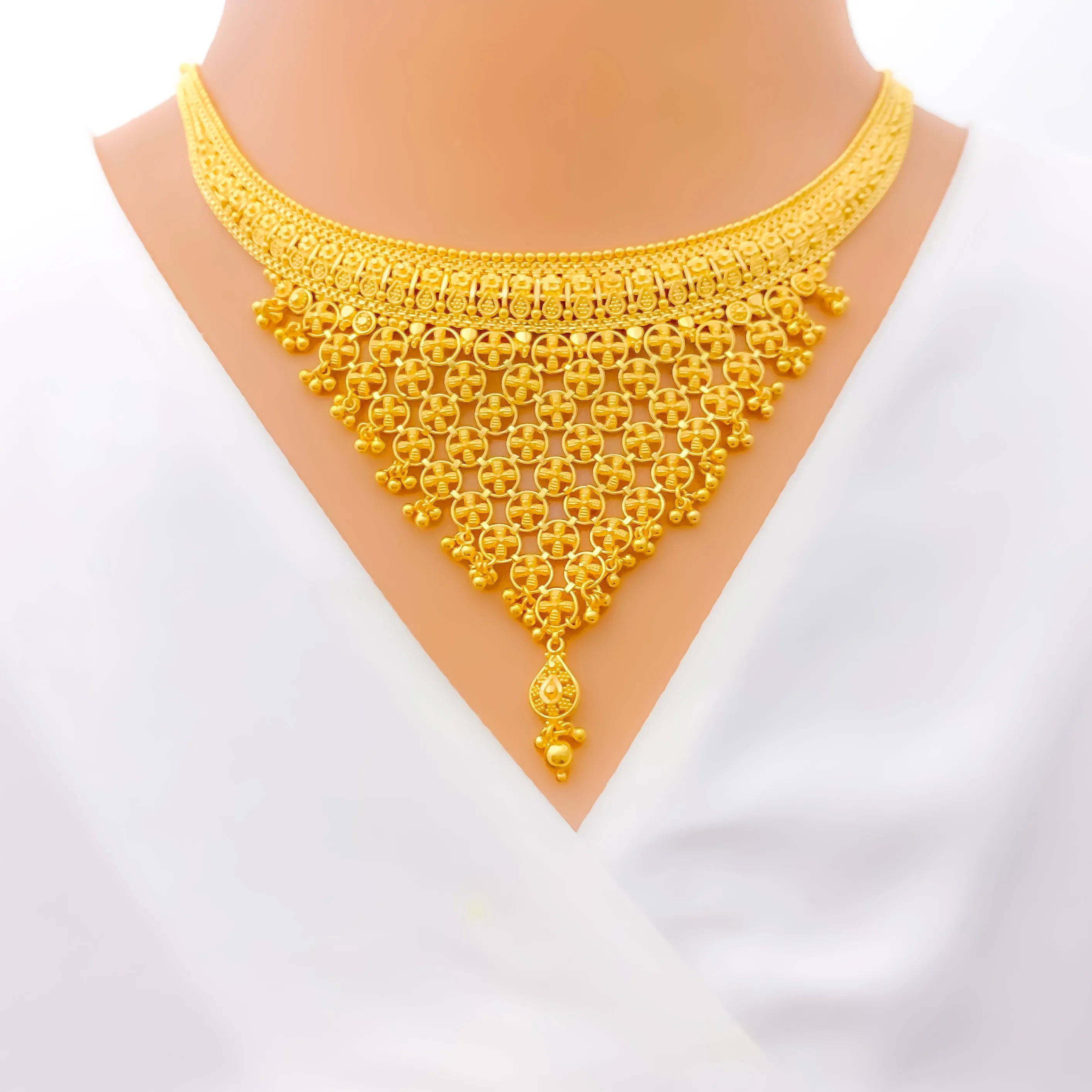 Blooming Netted Floral 22k Gold Necklace Set