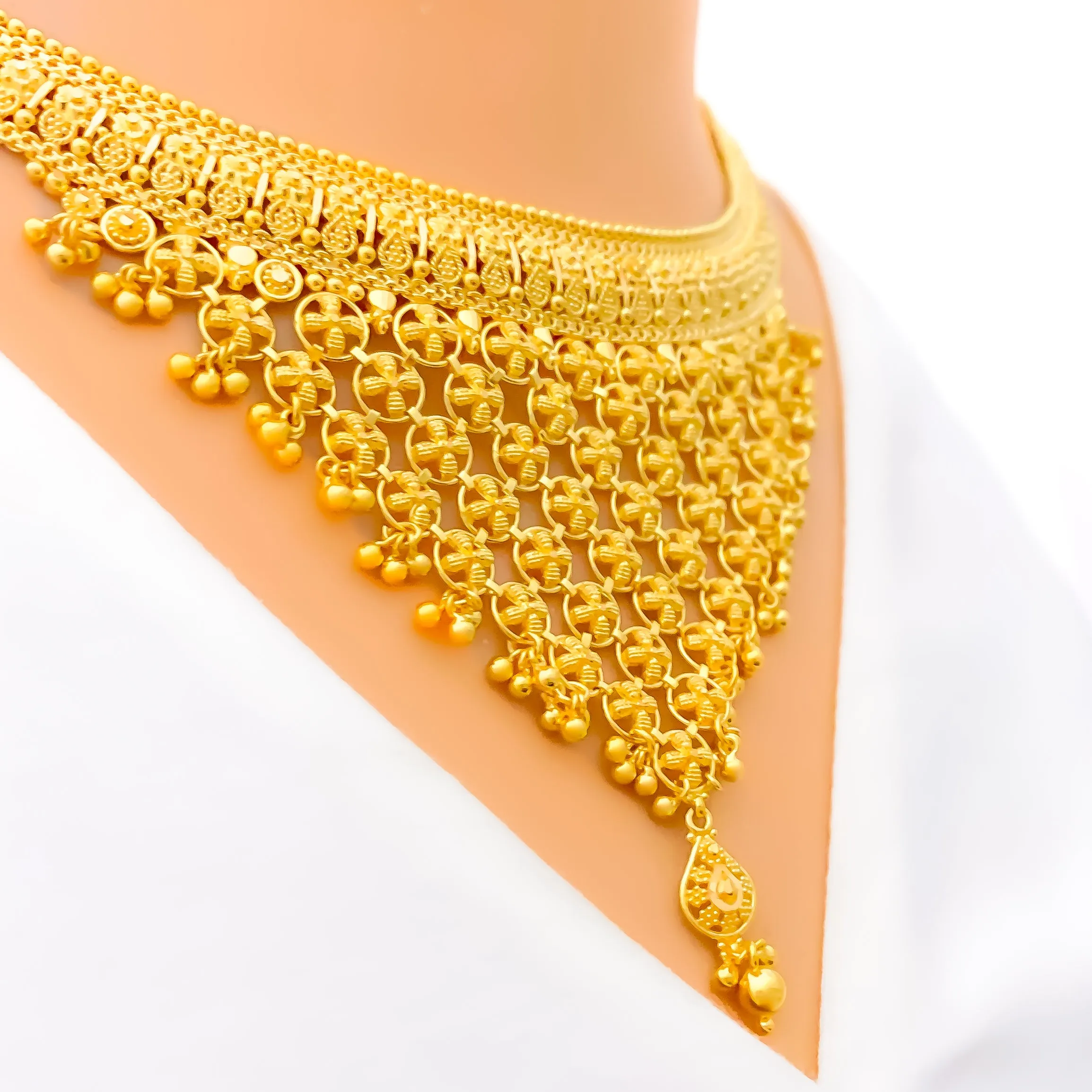 Blooming Netted Floral 22k Gold Necklace Set