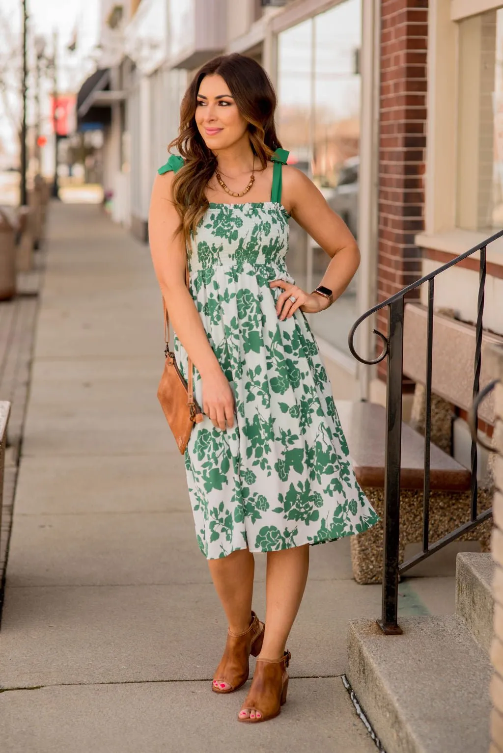 Blossoming Buds Ruched Tie Strap Midi Dress