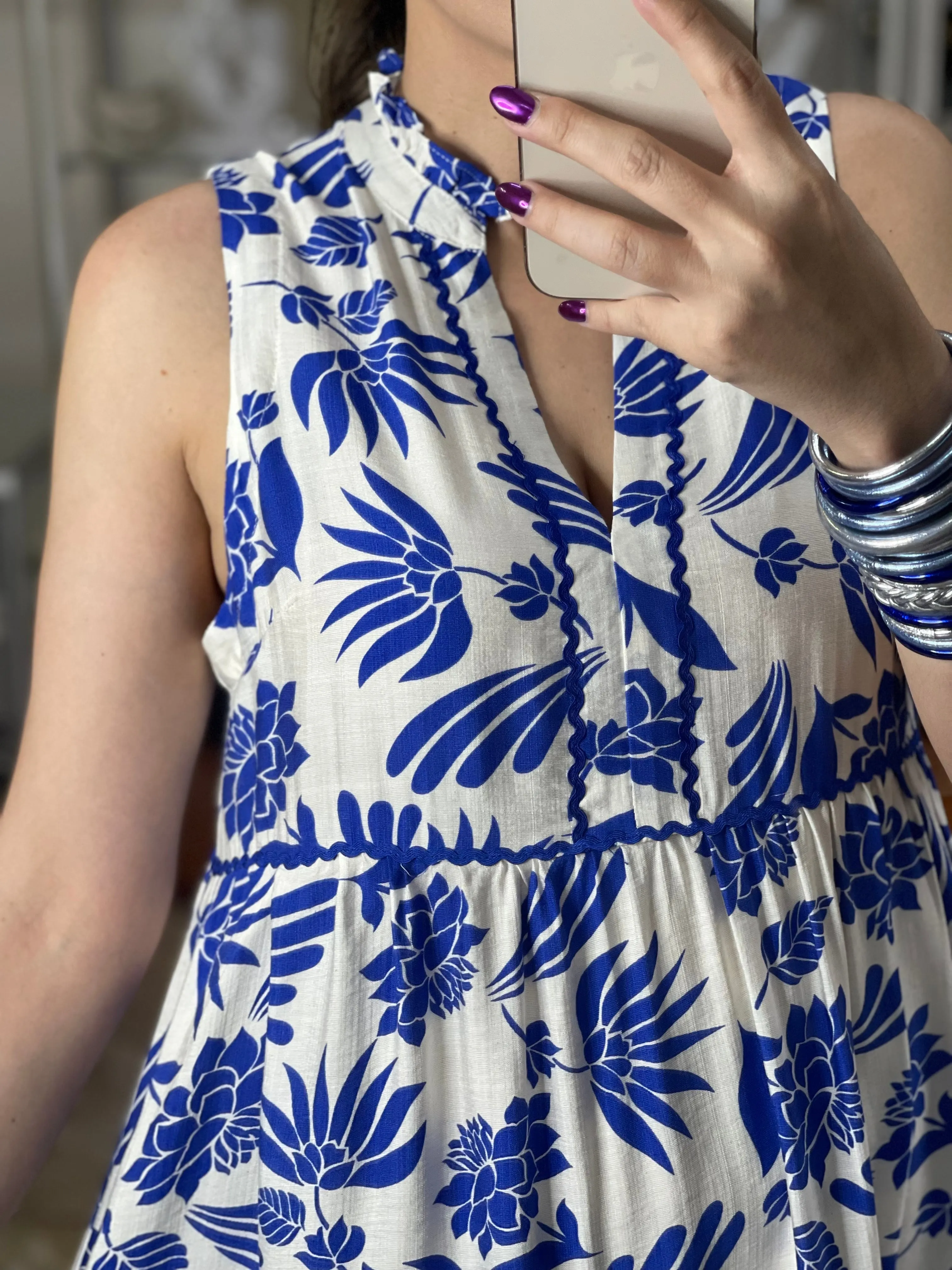 Blue Floral Sleeves Dress