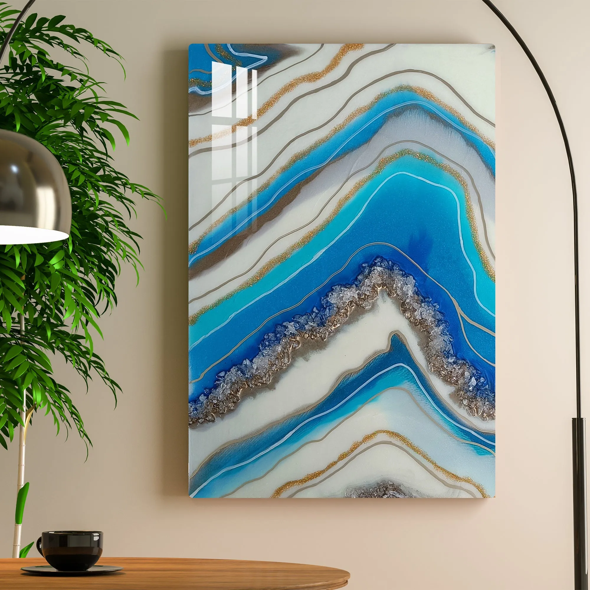 Blue lines with Stone Epoxy Resin Wall Art