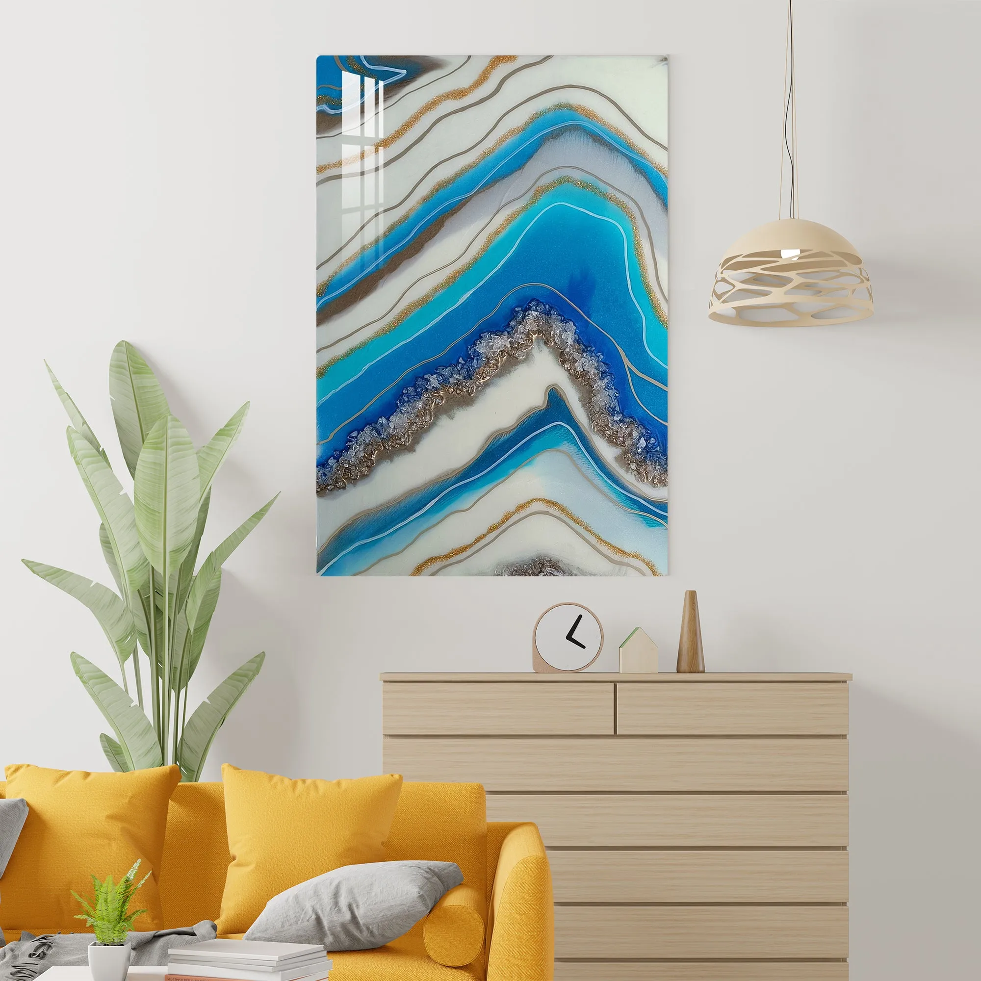 Blue lines with Stone Epoxy Resin Wall Art