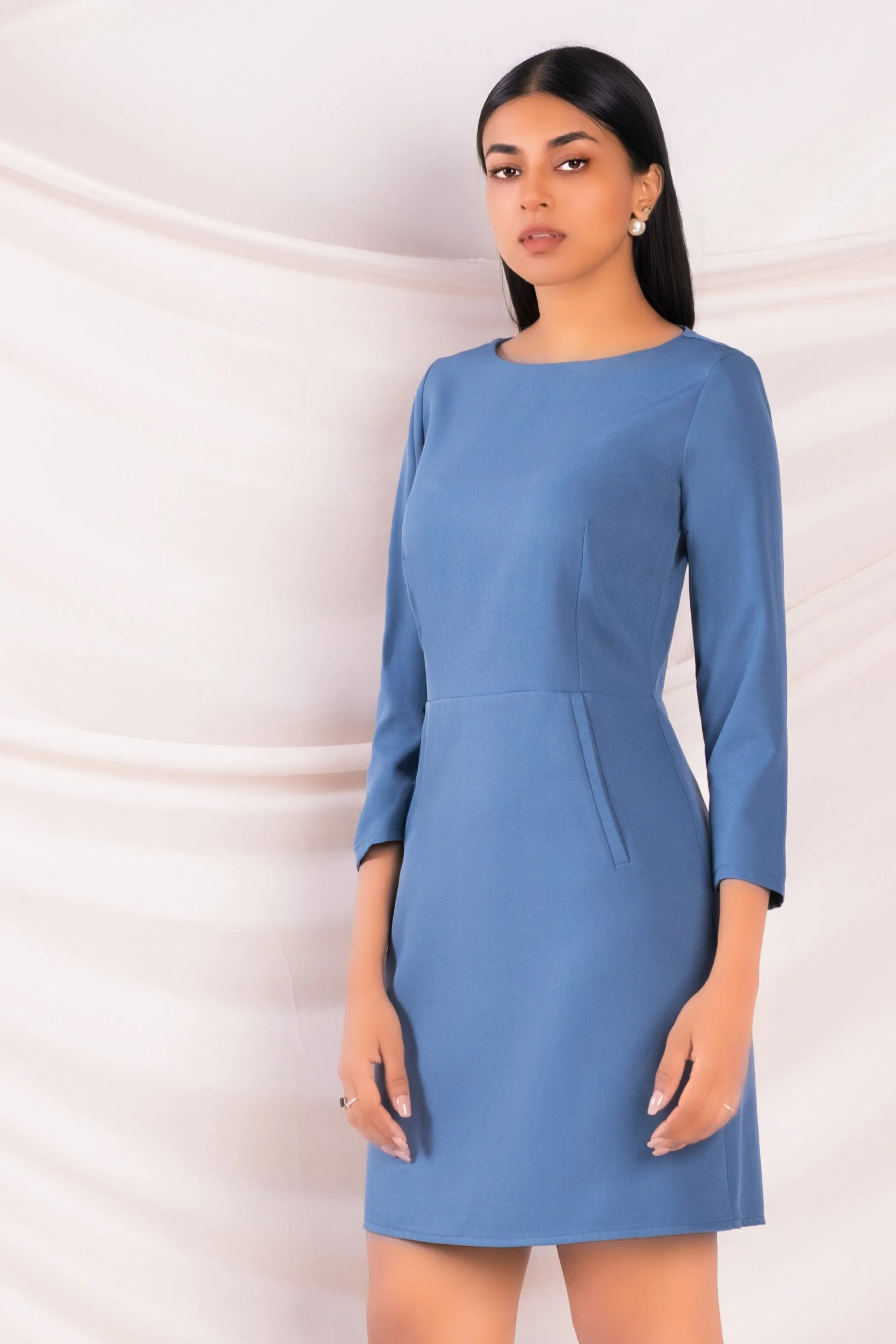 Blue Three Quarter Sleeve Dress