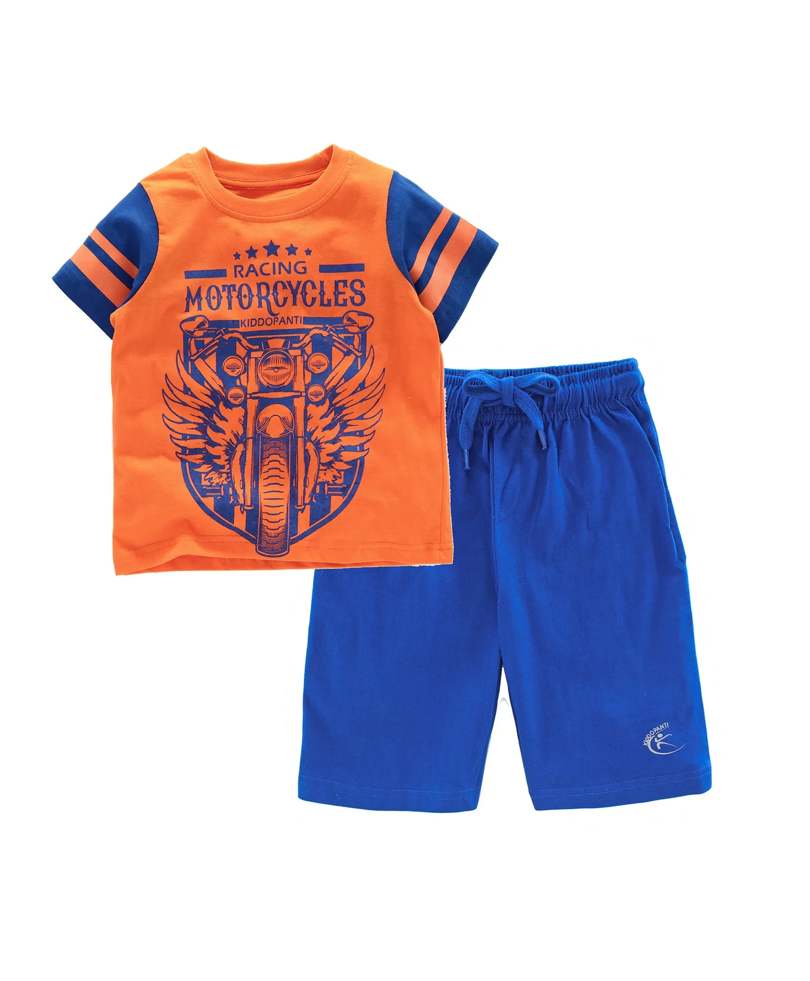 Boys Cotton T-Shirt with Print and Knee length Shorts Sets